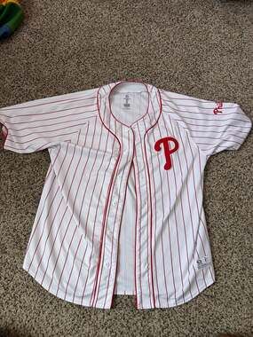 True Fan Philadelphia Phillies MLB Pinstripe Baseball Jersey Large